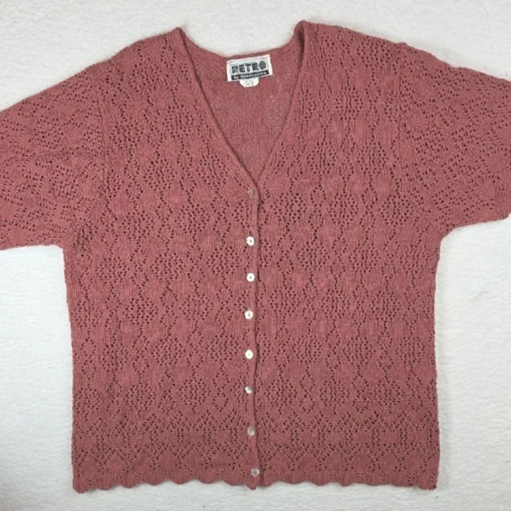 Retro By Renaissence Pink Lace Knit V-Neck Cardigan Sweater Blouse Size 1X